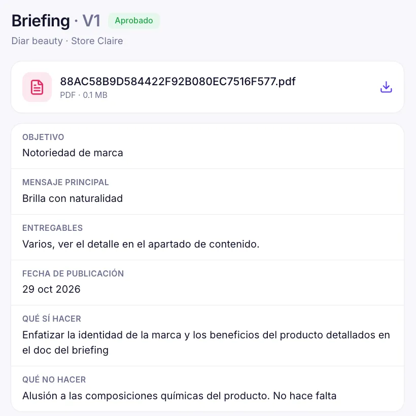 Briefing aprobado con objetivo